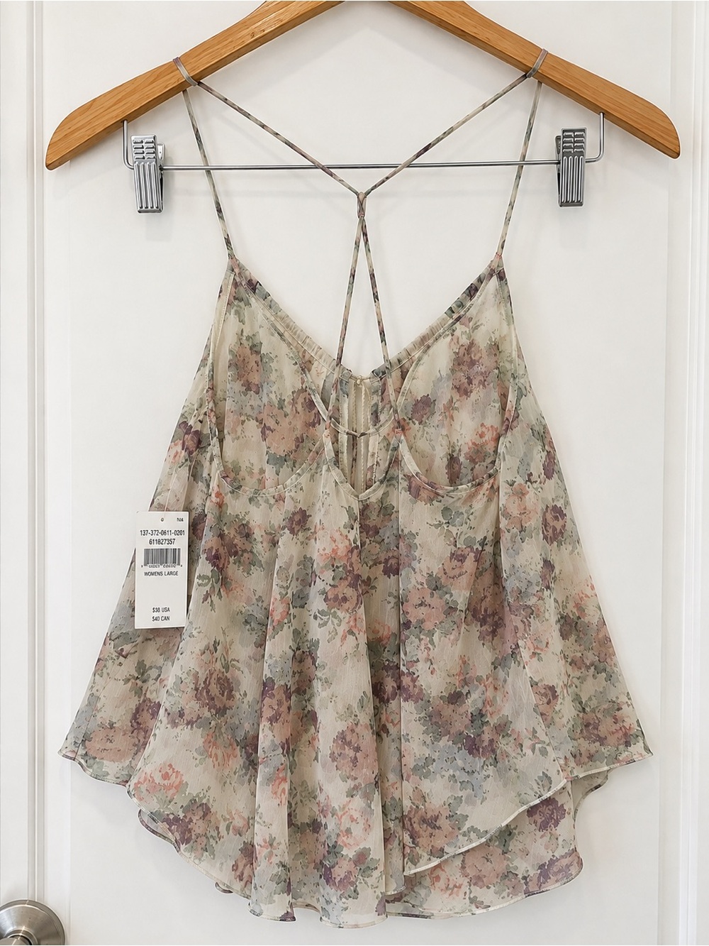 Abercrombie & Fitch NWT Floral Chiffon Ruffle Cami Top Y2K L - Picture 3 of 5